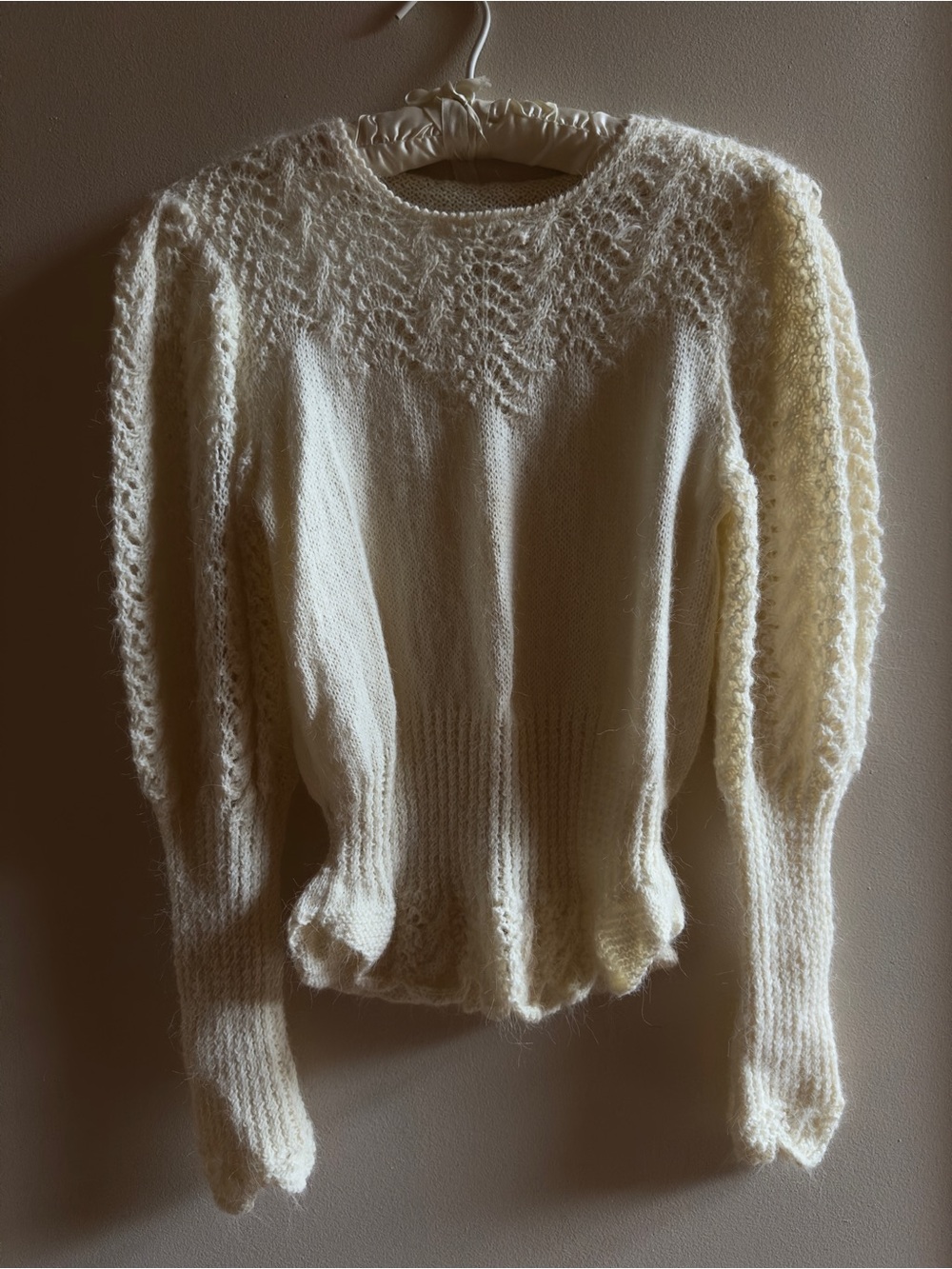 Vintage Hand Knit Mohair Sweater Scandi Lacework Victorian Artisan Romantic